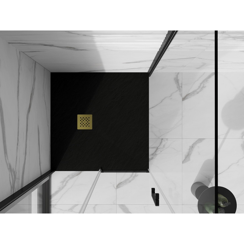 Mexen Stone+ композитен квадратен душ кабина 100 x 100 см, черен, капак златен