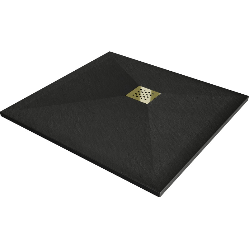 Mexen Stone+ композитен квадратен душ кабина 100 x 100 см, черен, капак златен