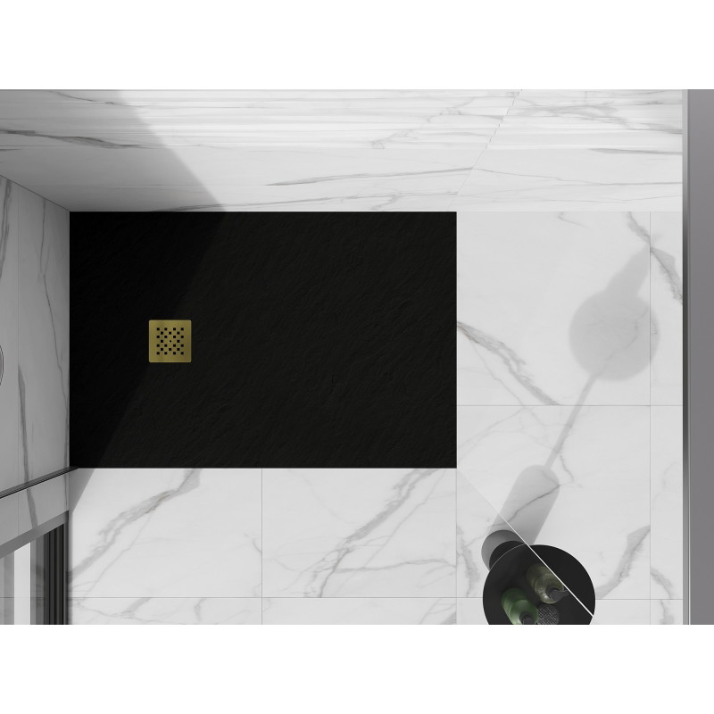 Mexen Stone+ правоъгълно композитно корито 110 x 70 см, черно, златна решетка