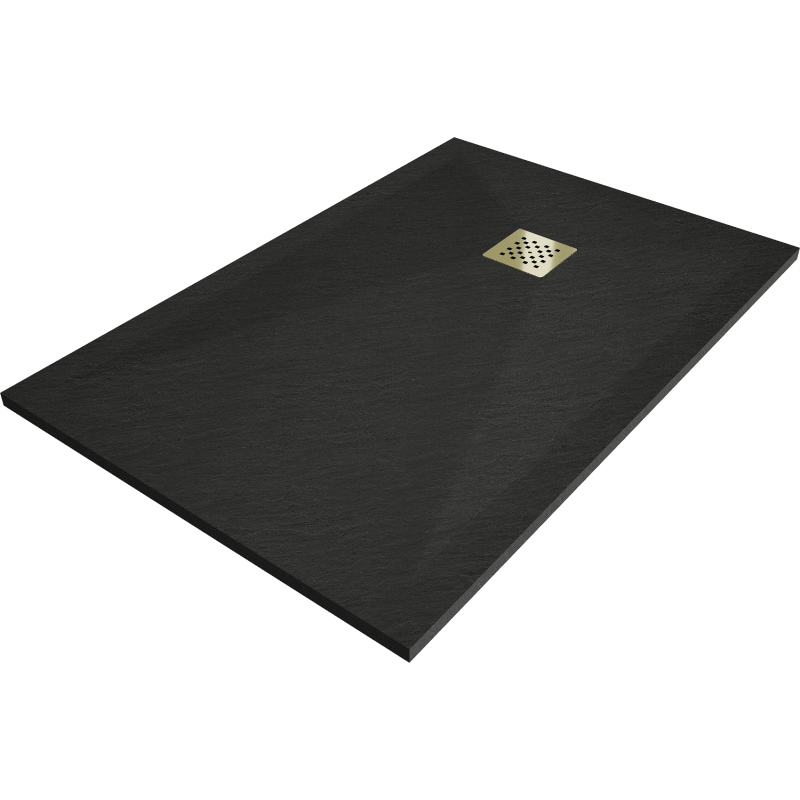 Mexen Stone+ правоъгълно композитно корито 110 x 80 см, черно, решетка златна - 44708011-G