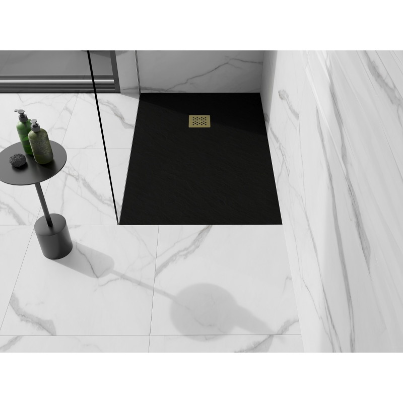 Mexen Stone+ правоъгълна композитна душ корита 140 x 70 см, черна, златен капак