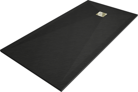 Mexen Stone+ композитен правоъгълен душ кабина 180 x 80 см, черен, златна капачка - 44708018-G
