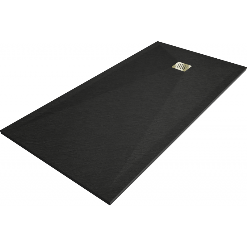 Mexen Stone+ композитен правоъгълен душ корито 180 x 90 cm, черен, златна решетка - 44709018-G