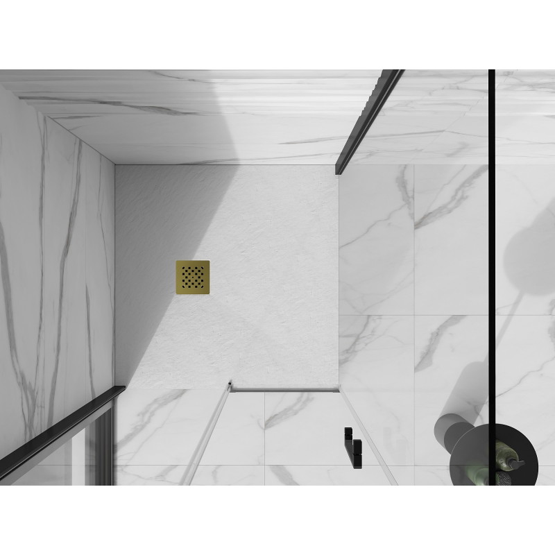 Mexen Stone+ квадратен композитен поддушник 80 x 80 см, бял, златна капачка