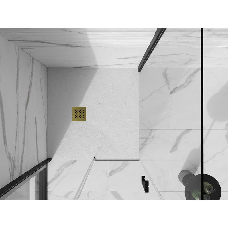 Mexen Stone+ квадратен композитен душ корито 100 x 100 см, бял, със златна