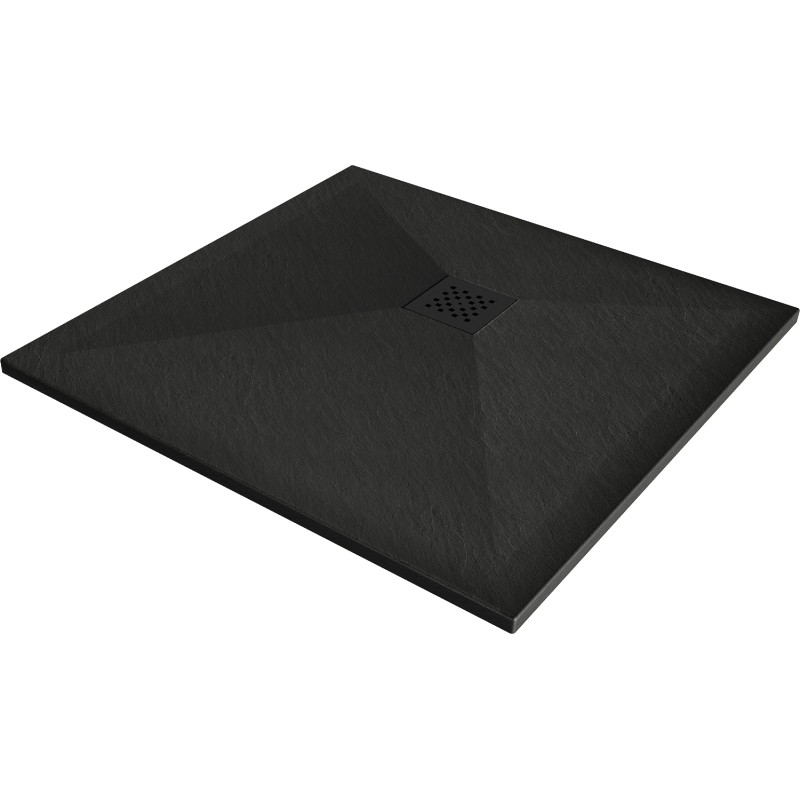 Mexen Stone+ композитен квадратен душ корито 80 x 80 см, черно, черна решетка