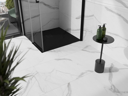 Квадратен композитен душ поддон Mexen Stone+ 100 x 100 cm, черен, с черен капак - 44701010-B