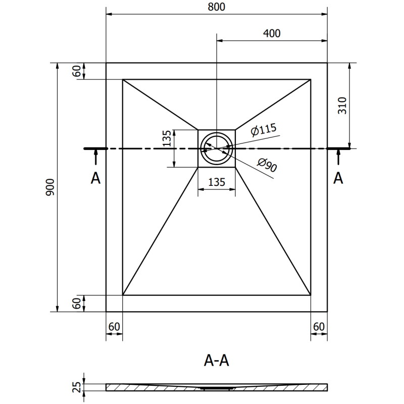 Mexen Stone+ композитен правоъгълен душ корито 90 x 80 см, черно, черно