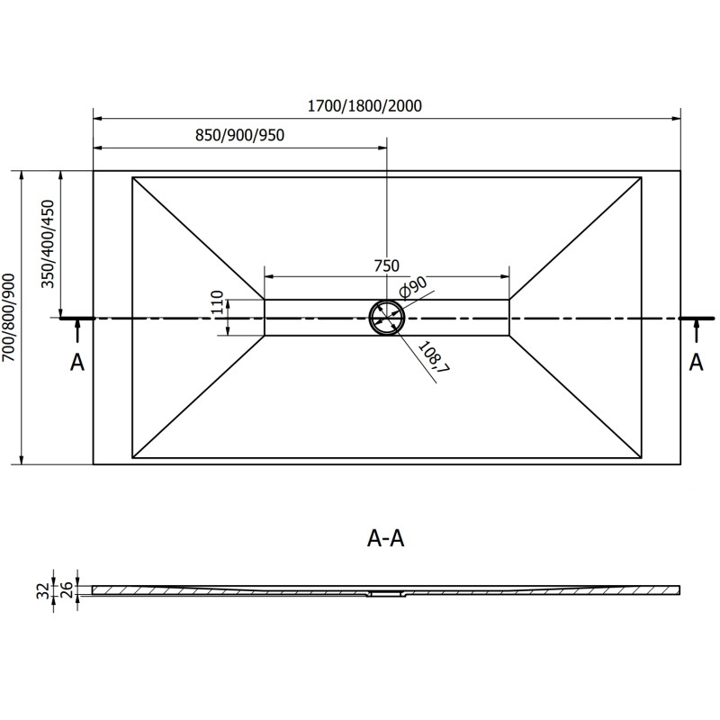 Mexen Toro правоъгълно корито SMC 180 x 90 cm, черно, черно капаче - 43709018-B