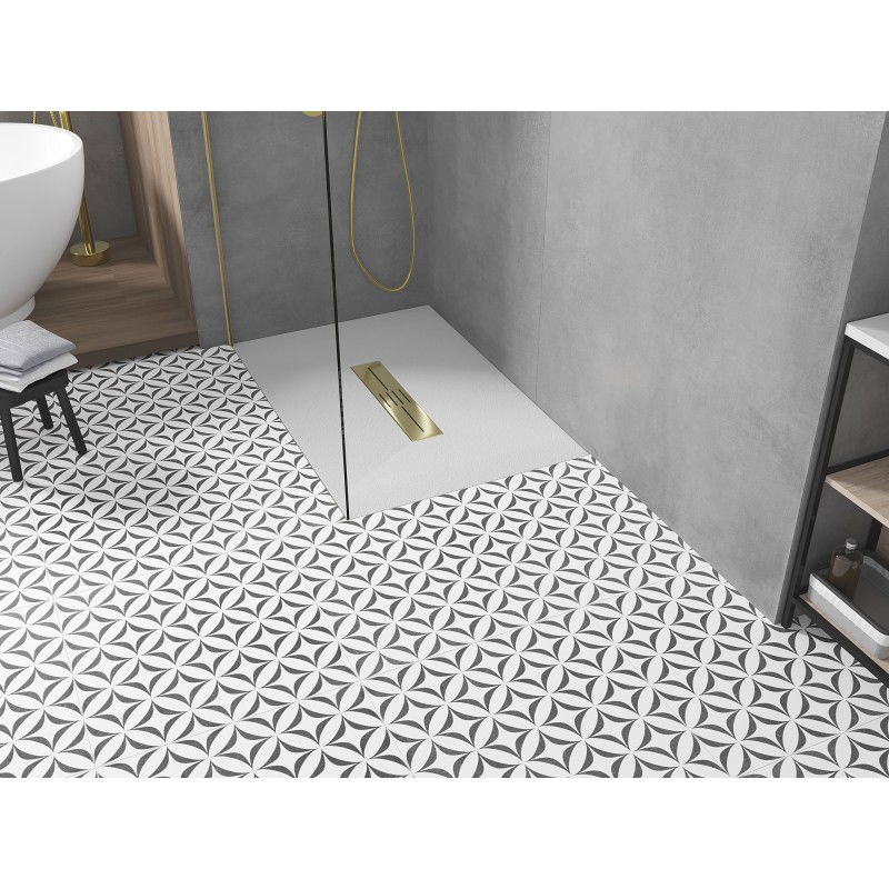 Mexen Toro правоъгълно корито за душ SMC 130 x 70 см, бяло, златна решетка - 43107013-G