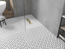 Mexen Toro правоъгълен поддушов праг SMC 130 x 90 см, бял, златна решетка - 43109013-G