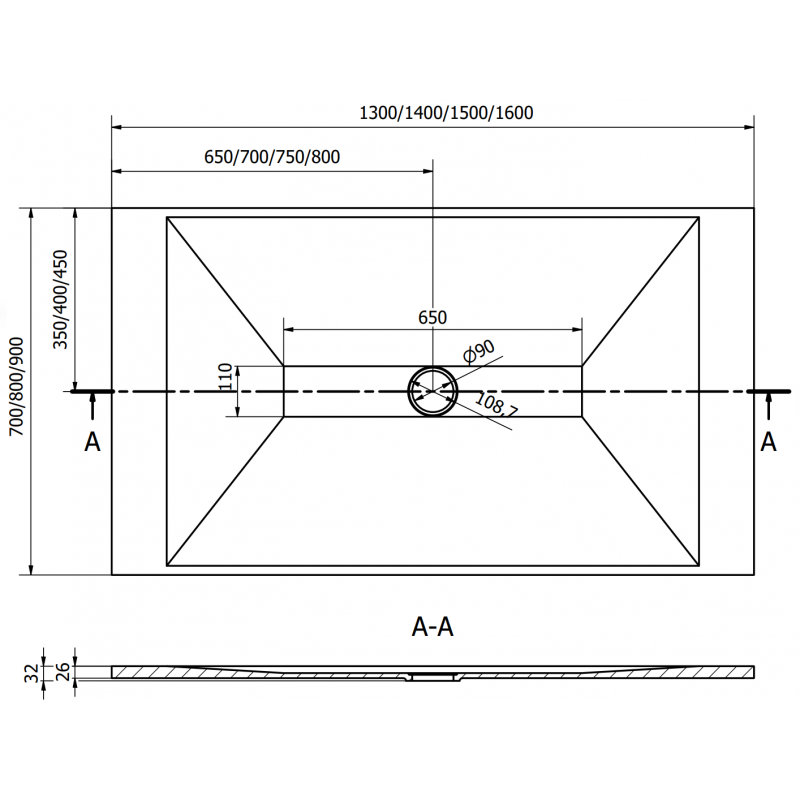 Mexen Toro правоъгълна поддушова вана SMC 150 x 80 cm, бяла, златна решетка - 43108015-G