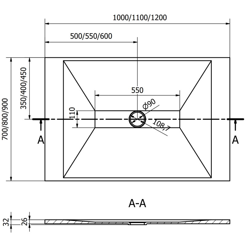Mexen Toro правоъгълно корито SMC 110 x 70 cm, черно, златна решетка - 43707011-G