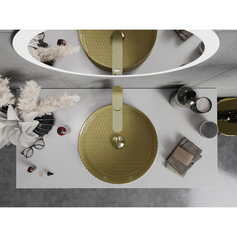 Mexen Aura стъклена мивка за плот 39 x 39 см, златна - 24013950