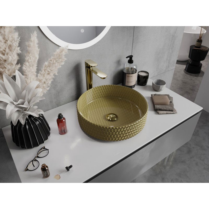 Mexen Aura стъклена мивка за плот 39 x 39 см, златна - 24013950