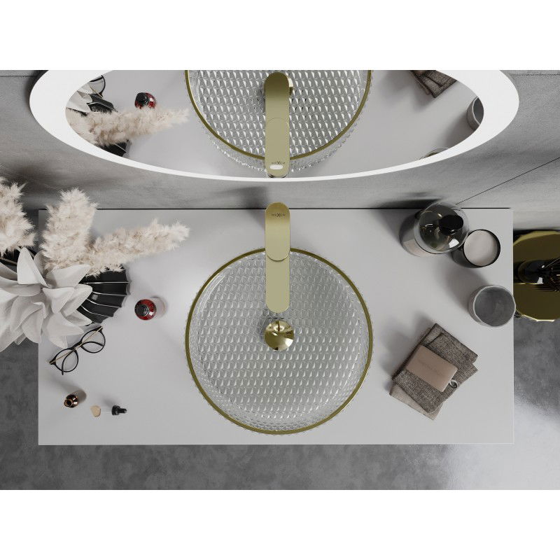 Mexen Aura стъклена мивка с монтаж на плот 39 x 39 cm, прозрачна/златна - 24013905