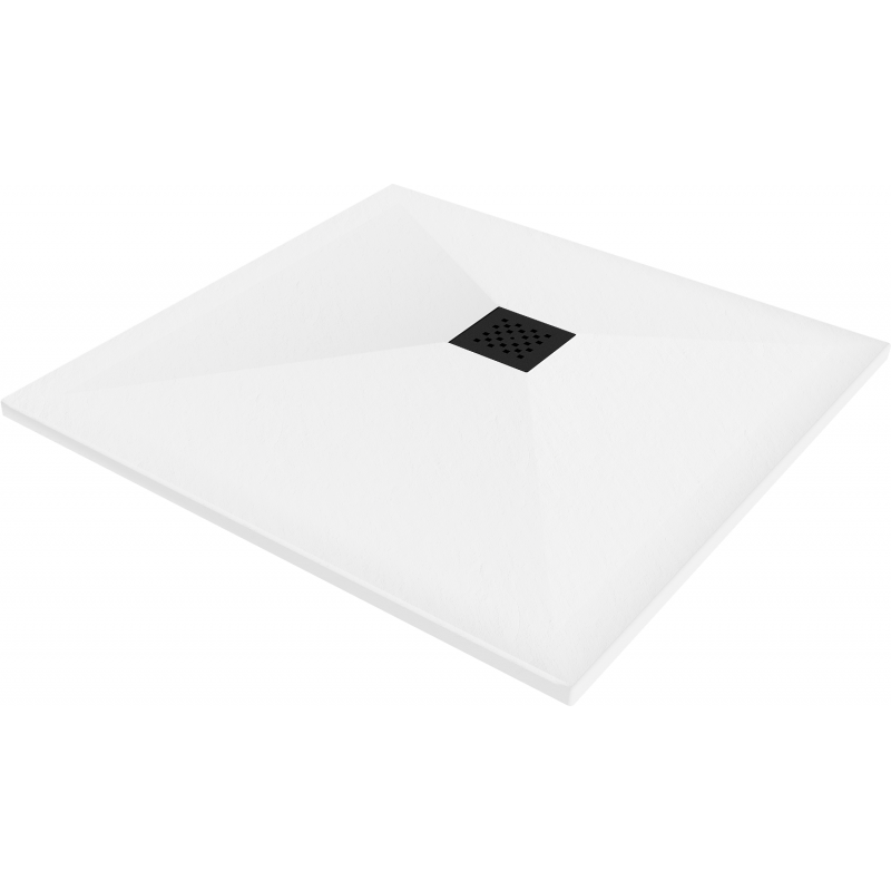 Mexen Stone+ композитен квадратен поддушов под 100 x 100 см, бял, черен капак - 44101010-B