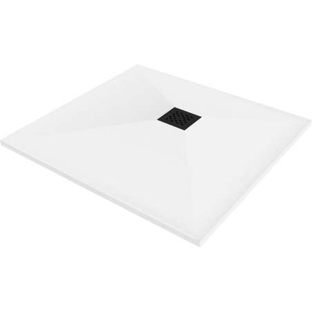 Mexen Stone+ композитен квадратен душ корито 100 x 100 см, бял с черен капак