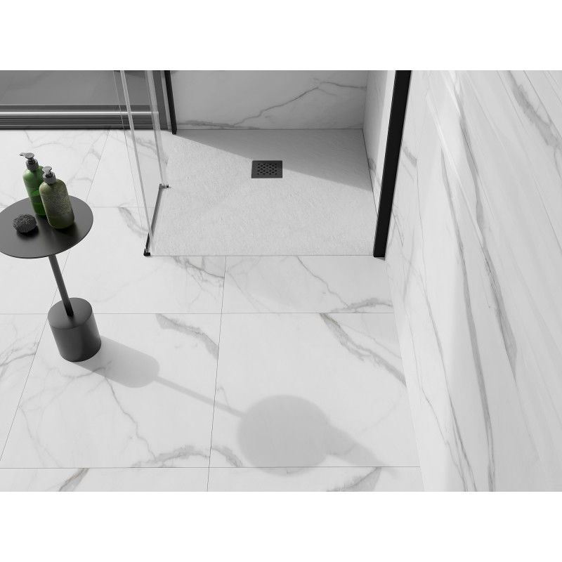 Mexen Stone+ композитен квадратен душ поддушник 80 x 80 см, бял, черен капак - 44108080-B