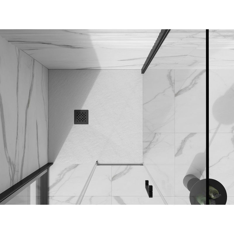 Mexen Stone+ композитен квадратен душ поддушник 80 x 80 см, бял, черен капак - 44108080-B