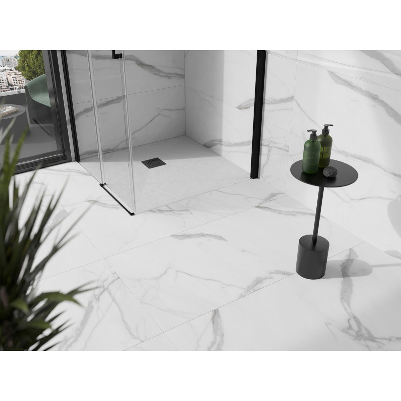Mexen Stone+ композитен квадратен душ корито 100 x 100 см, бял с черен капак