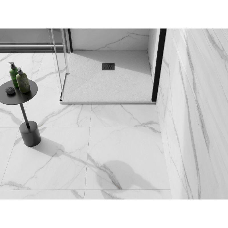 Mexen Stone+ композитен квадратен душ поддушник 80 x 80 см, бял, черен капак - 44108080-B