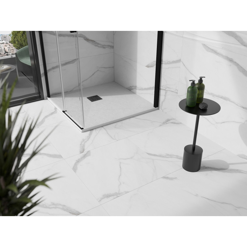 Mexen Stone+ квадратен композитен поддушов 80 x 80 см, бял, черен капак - 44108080-B
