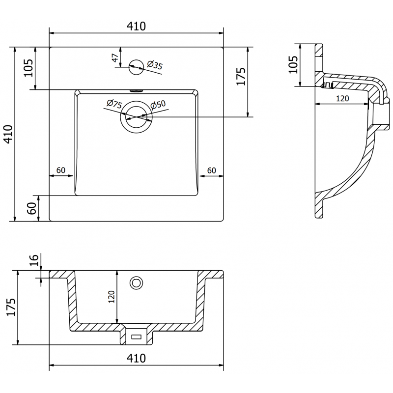 Mexen Atena мивка вградена в плот 41 x 41 см, бяла - 25014100