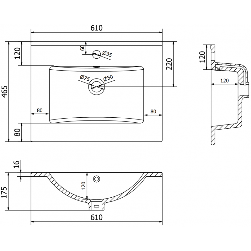 Mexen Atena мивка вградена в плот 61 x 46 см, бяла - 25016000