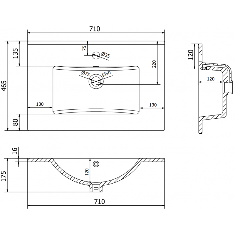 Mexen Atena мивка вградена в плот 71 x 46 см, бяла - 25017000