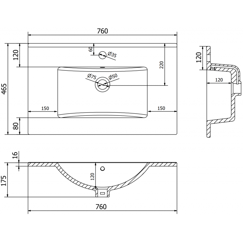 Mexen Atena умивалник за вграждане в плот 76 x 46 см, бял - 25017500