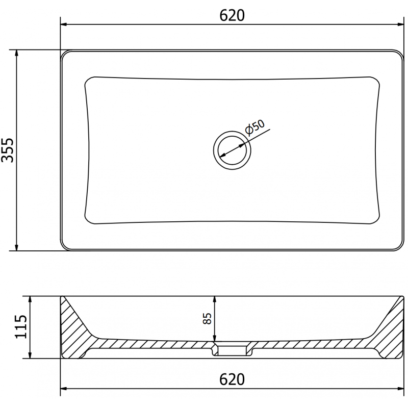 Mexen Nadia мивка върху плот 62 x 35 cm, бяла/златен ръб - 21616005