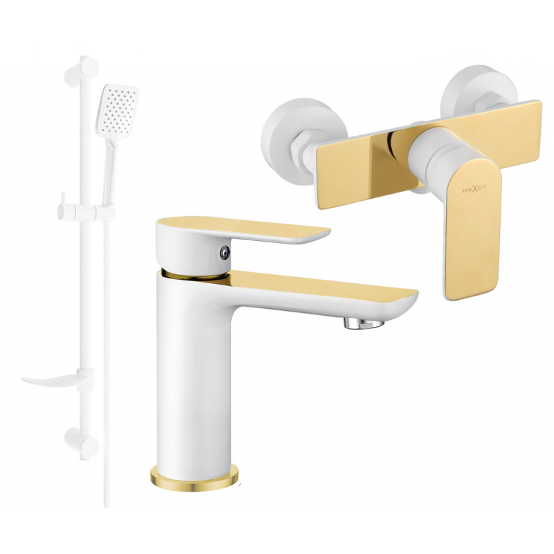 Mexen Alfa DF62 душ комплект, бял/златен - 745704DF62-25