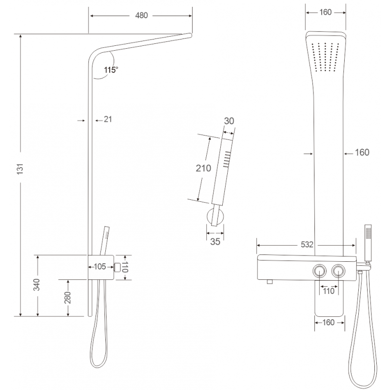 Mexen Sund панелен душ, черен - 7620-02-70