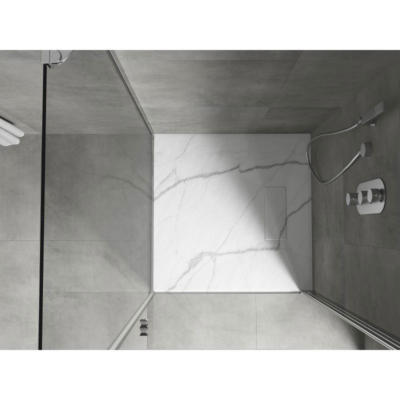 Mexen Hugo квадратен душ поддушник SMC 90 x 90 cm, бял камък - 42159090