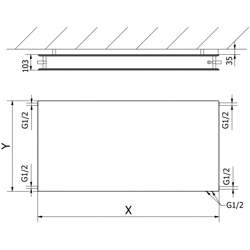 Mexen CVHF20 Hygiene Flat панелен радиатор 400 x 1300 mm, долно свързване, 935 W, бял - W620HF-040-130-00