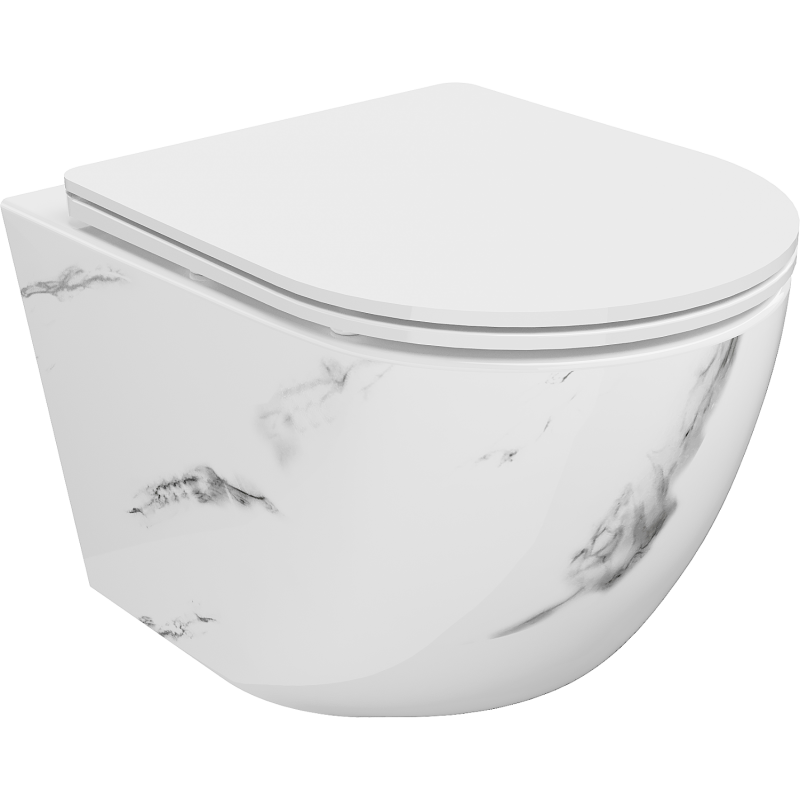 Mexen Lena тоалетна чиния Rimless с тънка седалка със забавено спускане, дуропласт, бял камък - 30224092