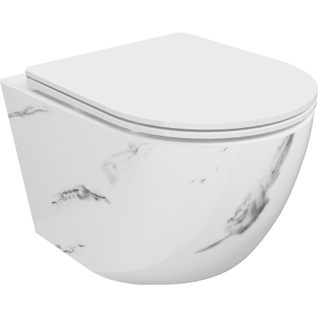Mexen Lena тоалетна чиния Rimless с тънка седалка със забавено спускане, дуропласт, бял камък - 30224092