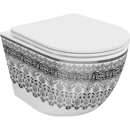 Mexen Lena Rimless тоалетна чиния с бавно падаща седалка, тънка, дуропласт, бяла/черна шарка - 30224095