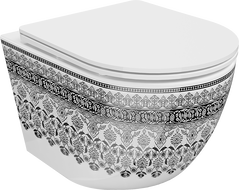 Mexen Lena Rimless тоалетна чиния с бавно падаща седалка, тънка, дуропласт, бяла/черна шарка - 30224095
