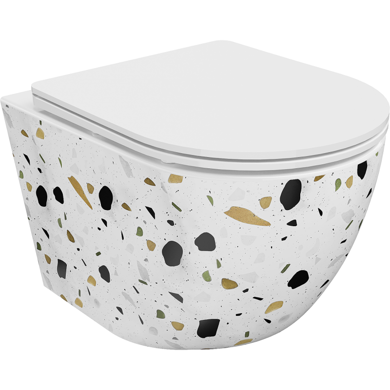 Mexen Lena тоалетна чиния Rimless със седалка с бавно спускане slim, дуропласт, бял камък terrazzo - 30224096