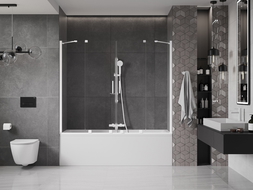 Mexen Velar Duo параван за вана, 2-крилен, плъзгащ се, 190 x 150 см, прозрачен, бял - 896-190-000-02-20