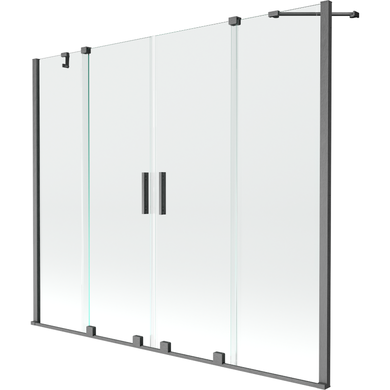 Mexen Velar Duo плъзгащ се двукрилен параван за вана 190 x 150 cm, прозрачен, четкано gun gray - 896-190-000-02-66