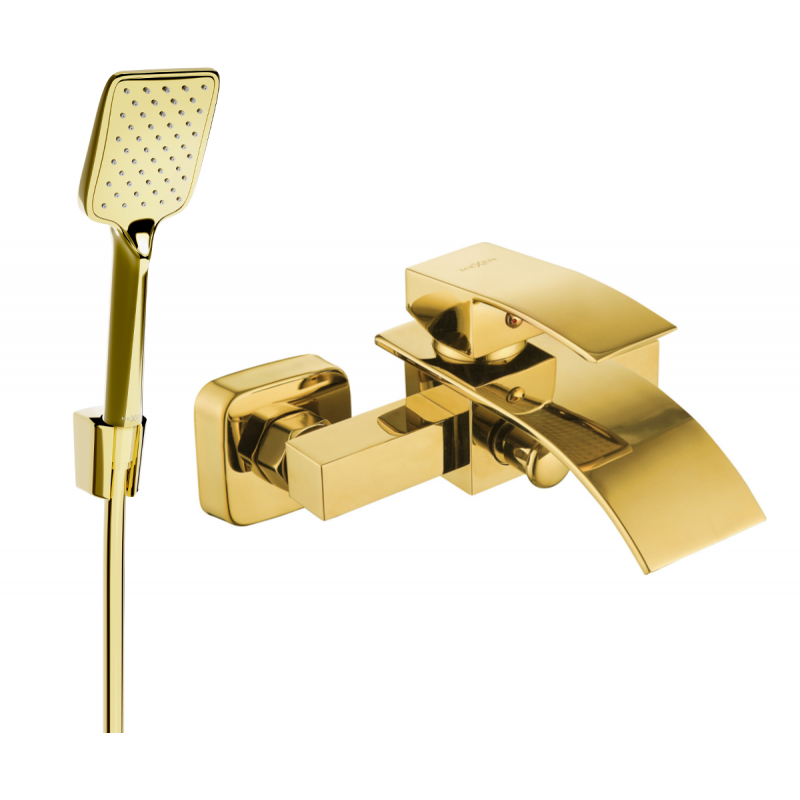 Mexen Aries R62 батерия за вана с душ комплект, златен - 74483R62-50
