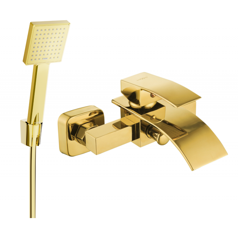 Mexen Aries R45 батерия за вана с душ комплект, златен - 74483R45-50