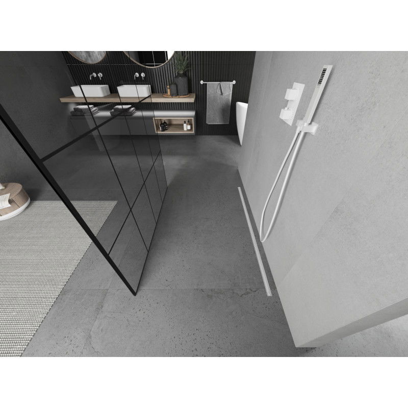 Mexen Kioto свободностояща душ стена 160 x 200 см, черна решетка 8 мм, бяла - 800-160-002-20-77