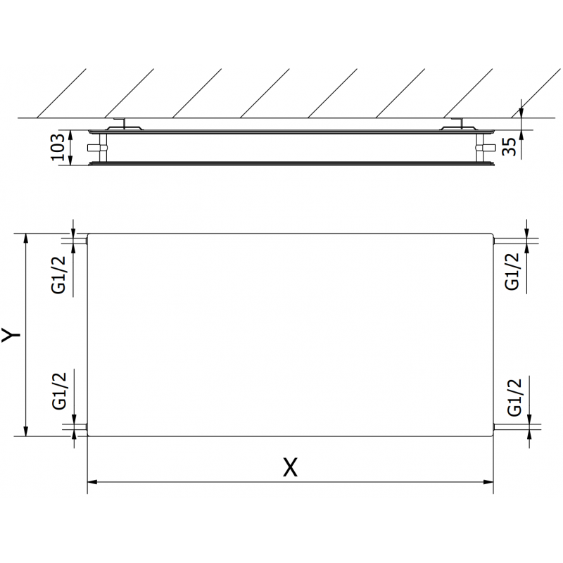 Mexen CHF20 Hygiene Flat панелен радиатор 500 x 500 mm, странично свързване, 431 W, антрацит - W420HF-050-050-66