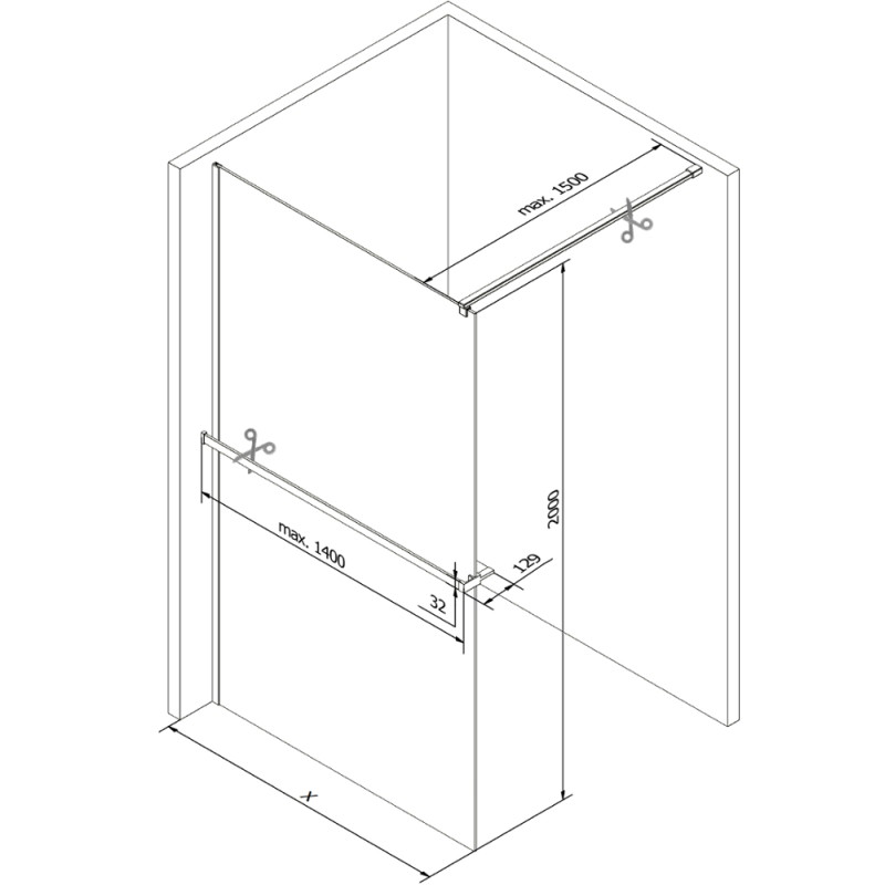 Mexen Kioto+ параван за душ с рафт Walk-in 125 x 200 см, прозрачен, хром - 800-125-121-01-00