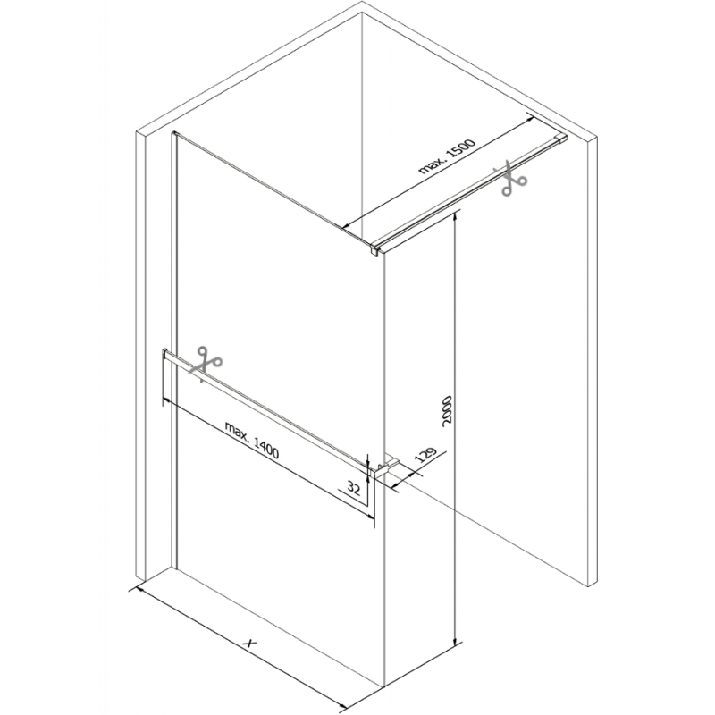 Mexen Kioto+ стенна душ кабина с полица Walk-in 110 x 200 см, черна рамка, златиста матова - 800-110-121-55-70