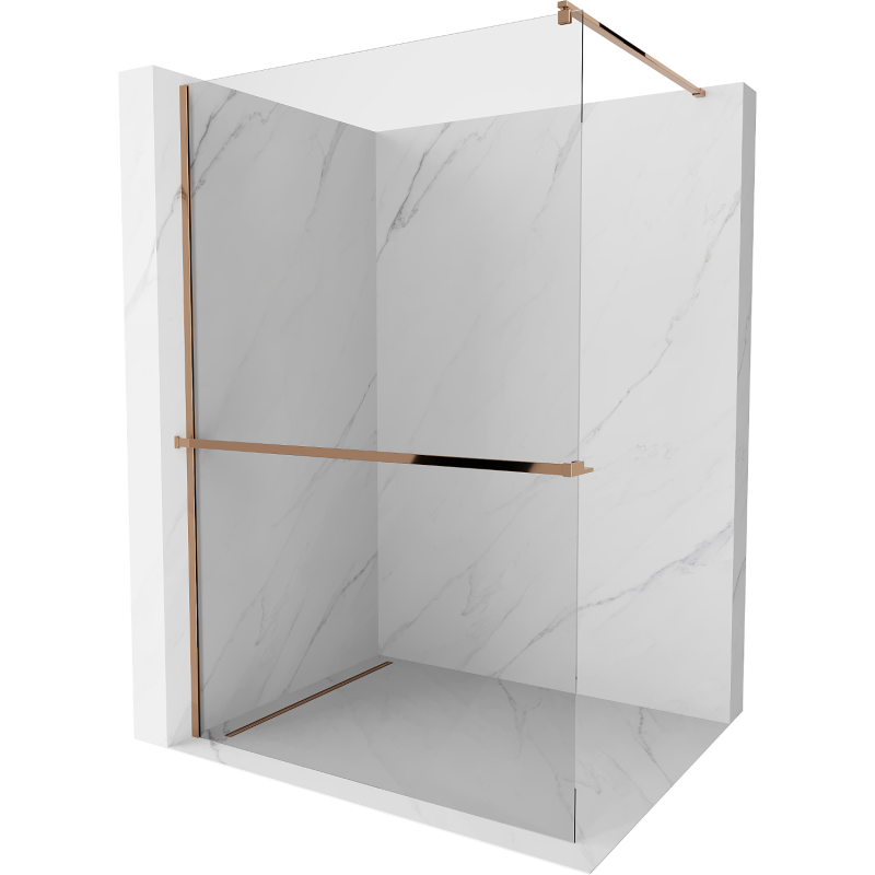 Mexen Kioto+ стена за душ с полка Walk-in 85 x 200 см, прозрачна, розово злато - 800-085-121-60-00